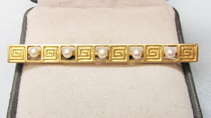 14Kt Gold Art Deco Bar pin with Pearls