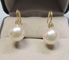 Cultured Pearl and Diamond Earrings Set in 14Kt Gold