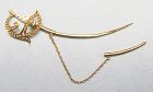 Victorian 14Kt Gold Saber Cloak Pin with Seed Pearls