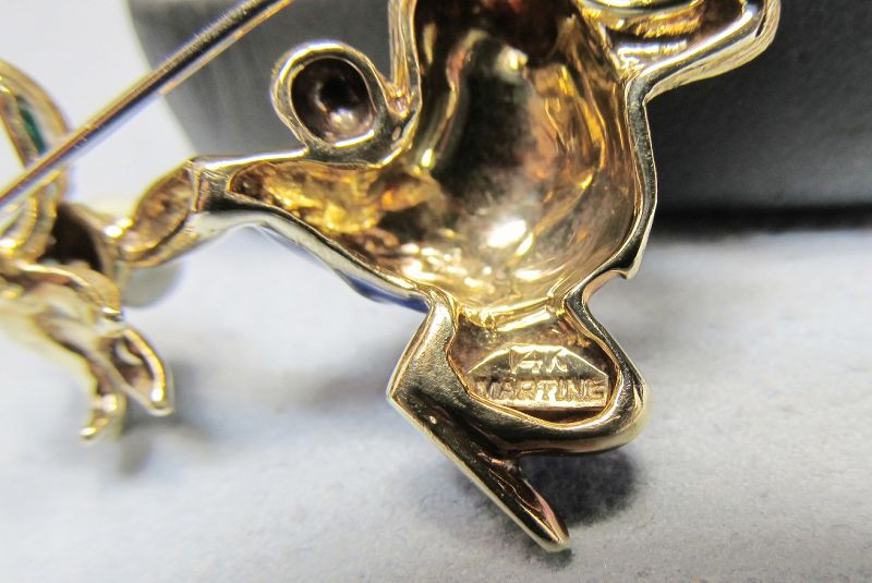 14Kt Gold Golfing Enameled Bunny Broach