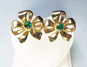 14Kt Gold and Emerald Bow Earrings