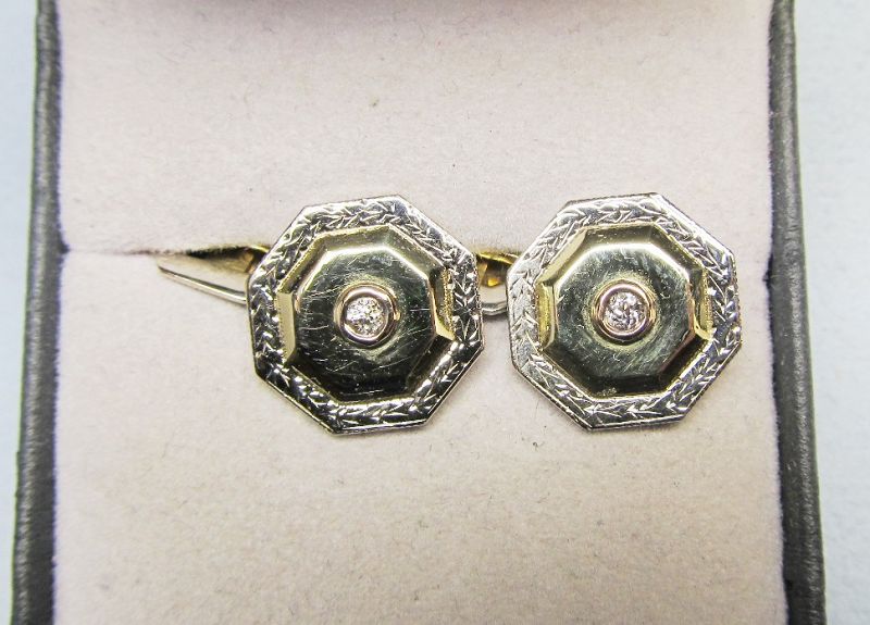 Three Color Gold and Diamond Cufflinks