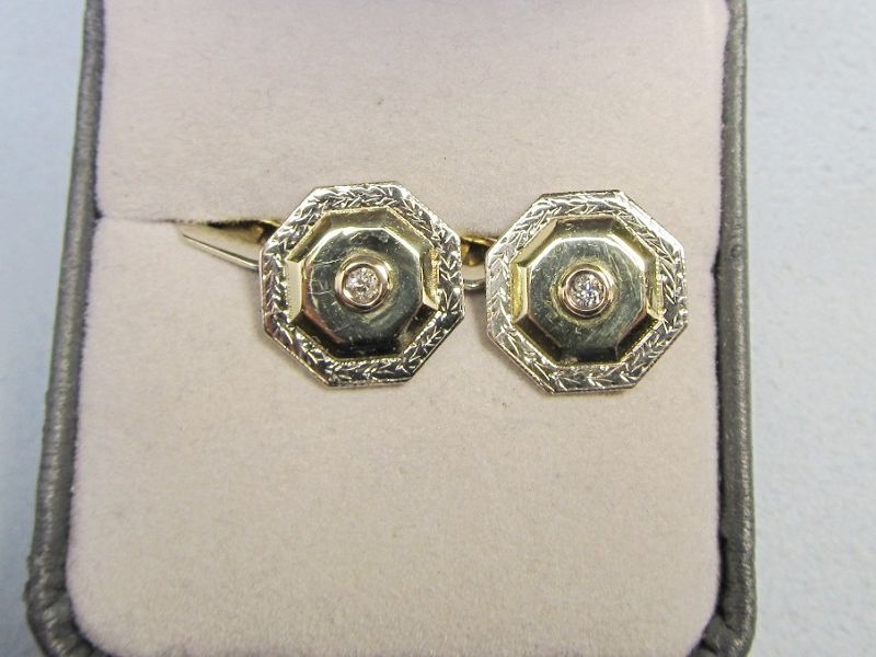 Three Color Gold and Diamond Cufflinks