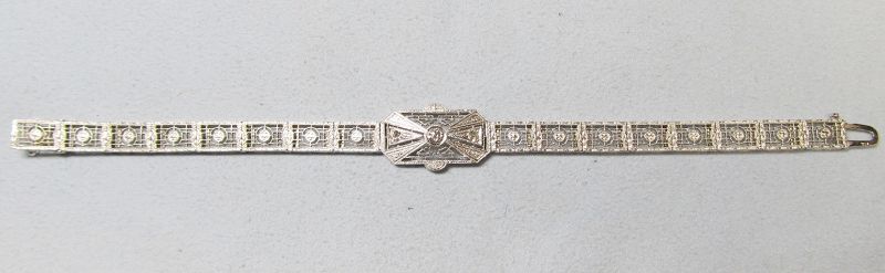 Art-Deco 14Kt Gold Filigree and Diamond Bracelet