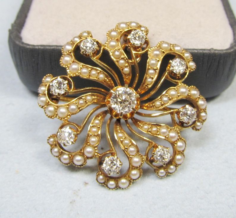 Diamond and Pearl “Pinwheel” Broach / Pendant