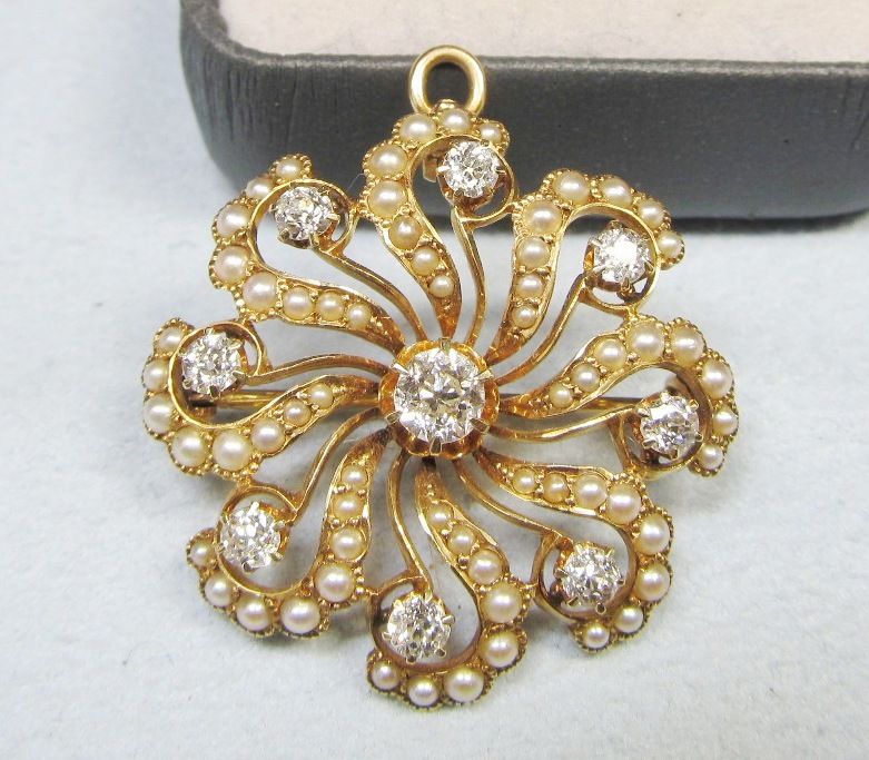 Diamond and Pearl “Pinwheel” Broach / Pendant