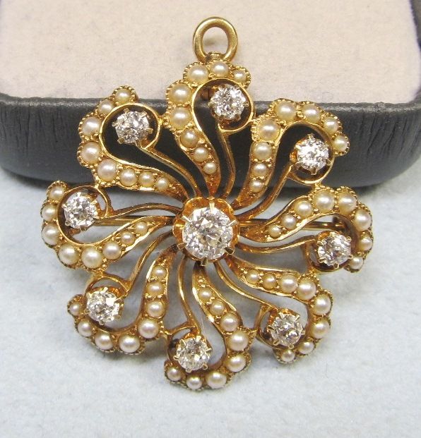 Diamond and Pearl “Pinwheel” Broach / Pendant