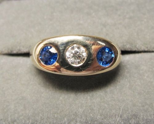 Vintage 18Kt Gold Men’s Sapphire and Diamond Three Stone Ring