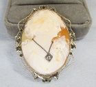 1920-s 14Kt White Gold Shell Cameo Pin / Pendant