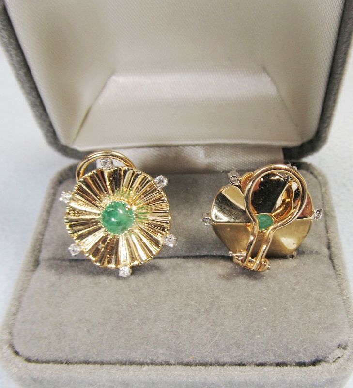 14Kt Yellow Gold Emerald and Diamond Earrings