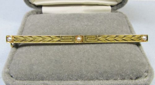 Art Deco 14Kt Gold and Seed Pearl Bar Pin