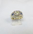 Art Deco 1920's Vintage Old Mine Diamond and Sapphire Ring
