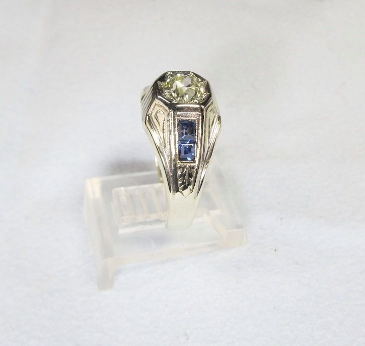 Art Deco 1920's Vintage Old Mine Diamond and Sapphire Ring
