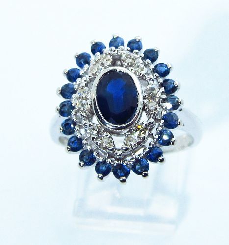 Sapphire and Diamond Oval Cluster Ring