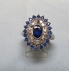 Sapphire and Diamond Oval Cluster Ring