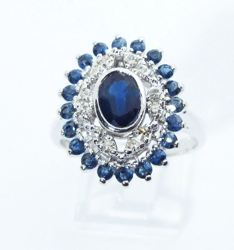 Sapphire and Diamond Oval Cluster Ring