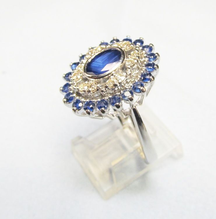 Sapphire and Diamond Oval Cluster Ring