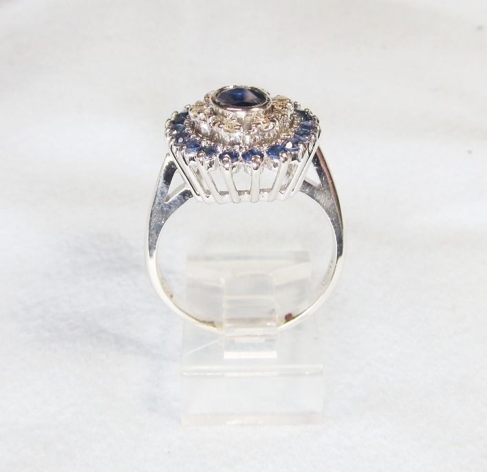 Sapphire and Diamond Oval Cluster Ring