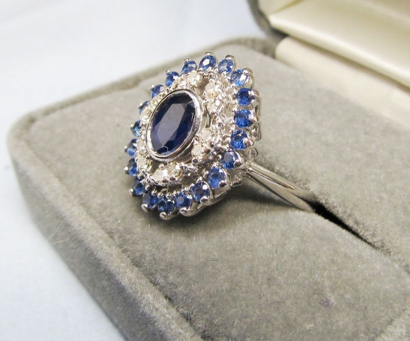 Sapphire and Diamond Oval Cluster Ring