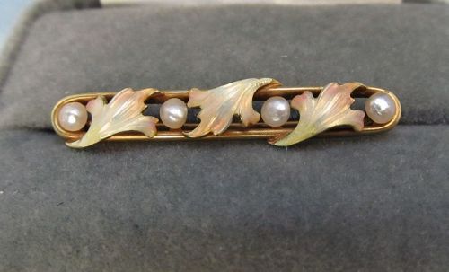 Enameled Gold Art Nouveau Pin