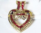 14Kt Gold Ruby and Diamond Heart Pendant