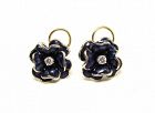 Enameled 14Kt Gold and Diamond Pansy Earrings