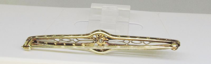 Gold and Diamond Bar Pin 14Kt Two Tone