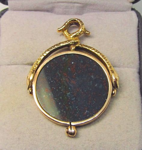 Bloodstone Fob / Pendant 14Kt Gold