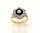 Filigree Top 18Kt Gold Ring with Onyx and Diamonds