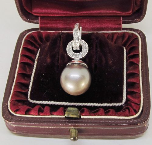 South Sea Pearl and Diamond Pendant 14Kt White Gold
