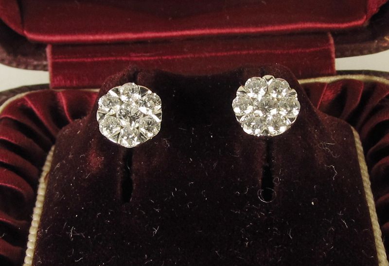 Diamond Cluster Earrings 14Kt White Gold