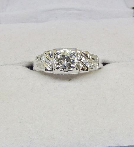 Art Deco Diamond Ring 14Kt White Gold