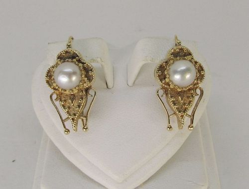 Etruscan Pearl earrings 14Kt Gold