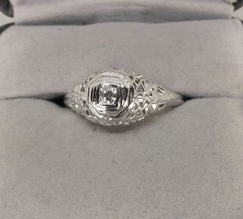 Diamond Ring 14Kt White Gold Filigree