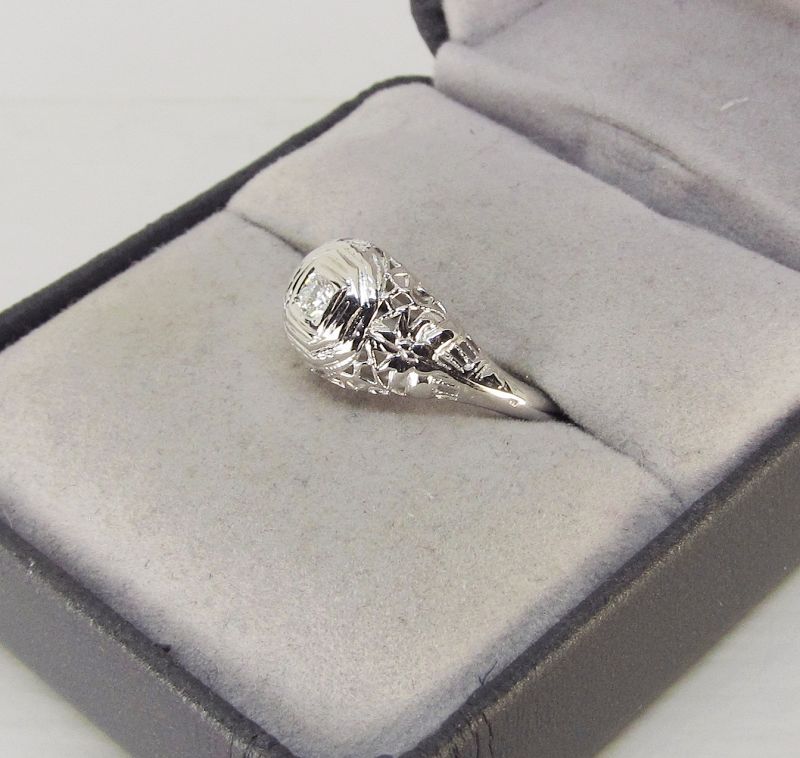 Diamond Ring 14Kt White Gold Filigree