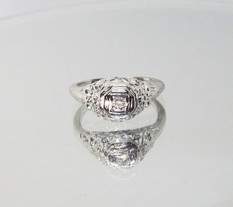 Diamond Ring 14Kt White Gold Filigree