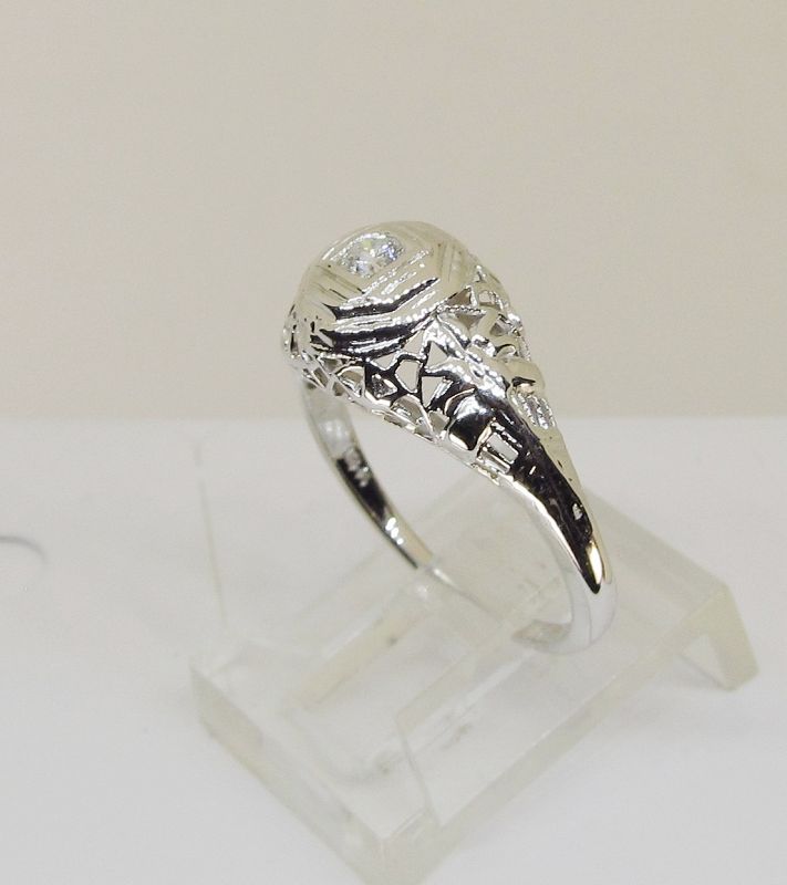 Diamond Ring 14Kt White Gold Filigree