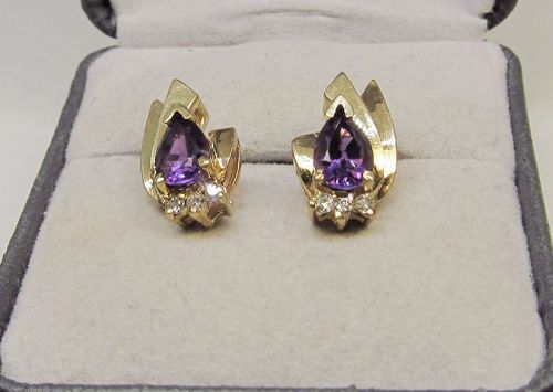 Amethyst and Diamond Earrings 14Kt Gold
