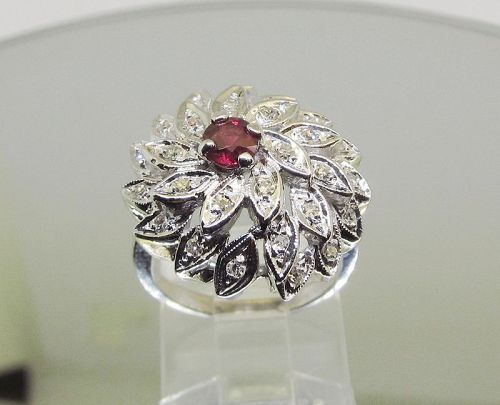 Diamond and Ruby Dome Ring 14Kt White Gold