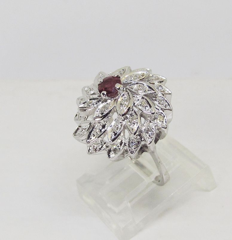 Diamond and Ruby Dome Ring 14Kt White Gold