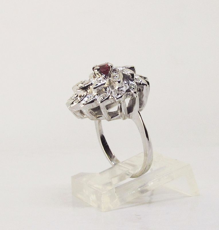 Diamond and Ruby Dome Ring 14Kt White Gold