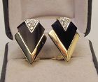 Onyx Diamond and 14Kt Gold Deco Style Earrings