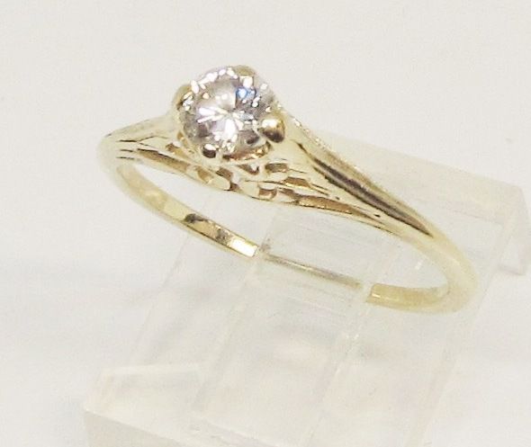 Diamond Solitaire Ring 14Kt Yellow Gold Filigree