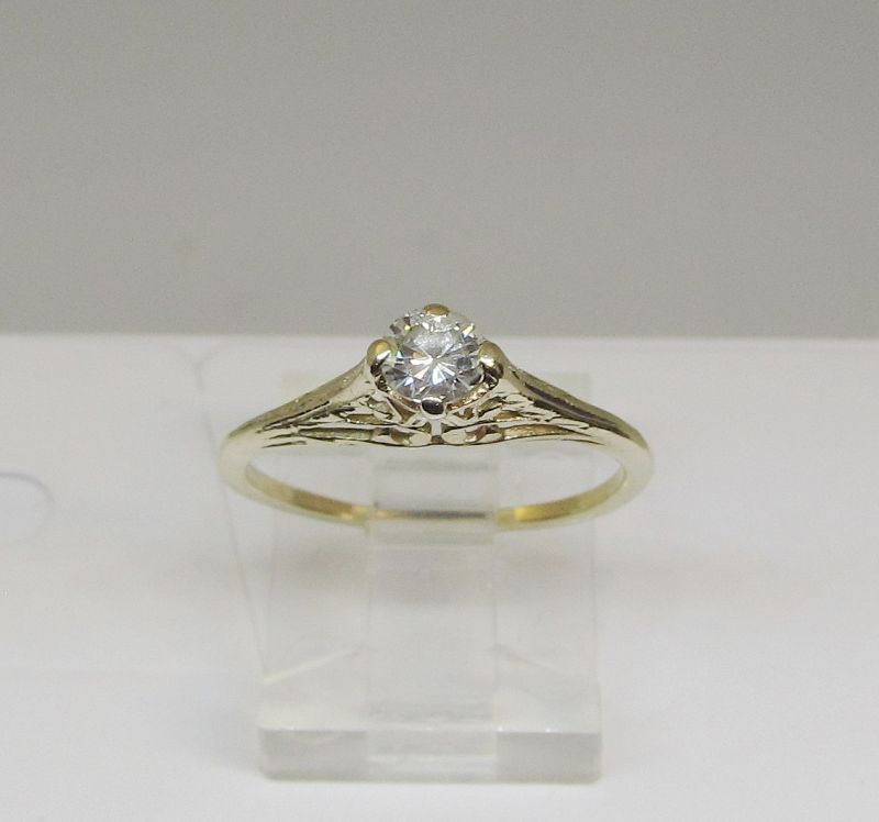 Diamond Solitaire Ring 14Kt Yellow Gold Filigree