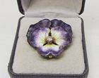 Art Nouveau Enameled Pansy Pin / Pendant 14Kt Gold