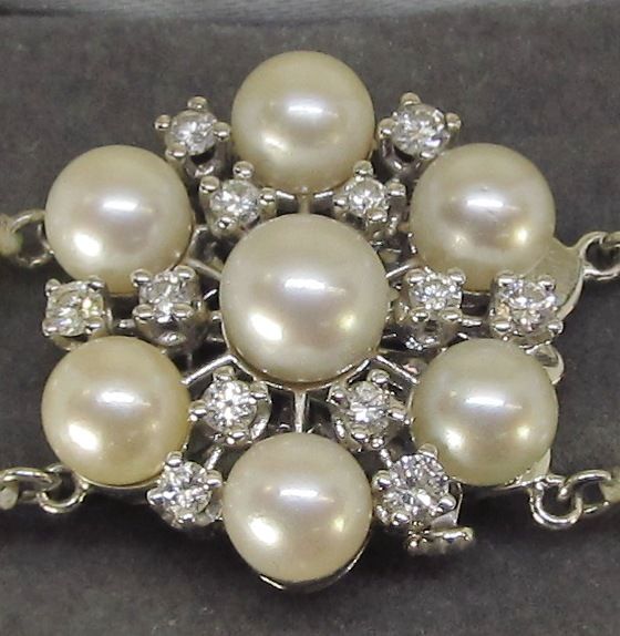 Double Strand of Japanese Cultures Pearls with Diamond Clasp