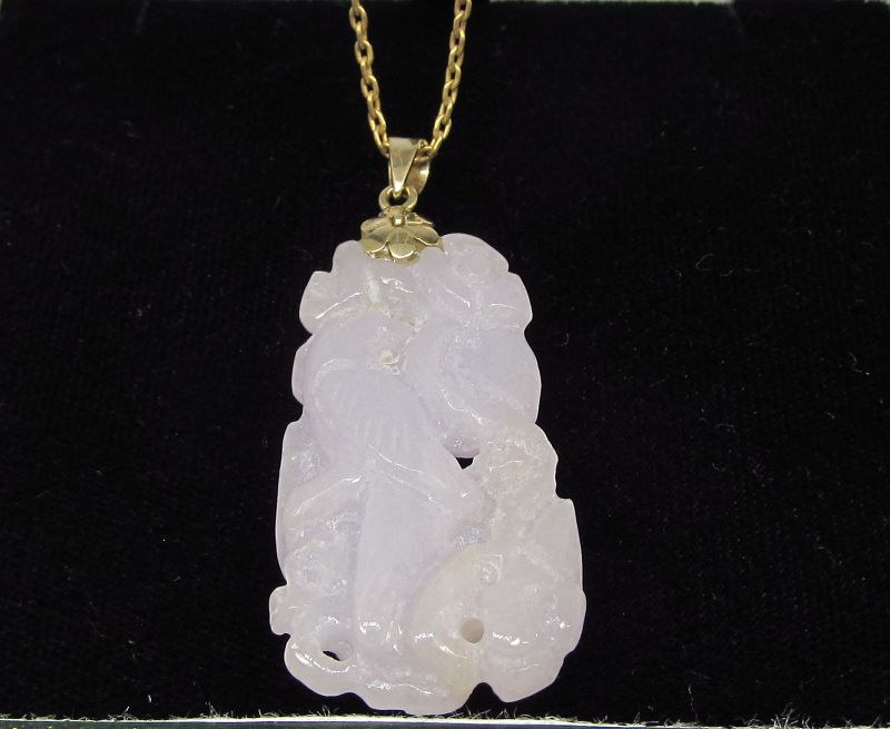 Lavender Jade Pendant 14Kt Gold with 14Kt Gold Chain