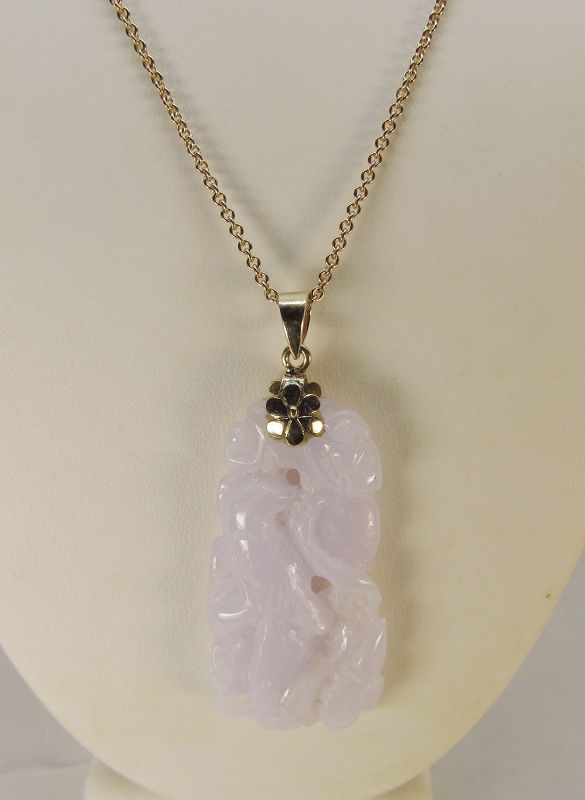 Lavender Jade Pendant 14Kt Gold with 14Kt Gold Chain