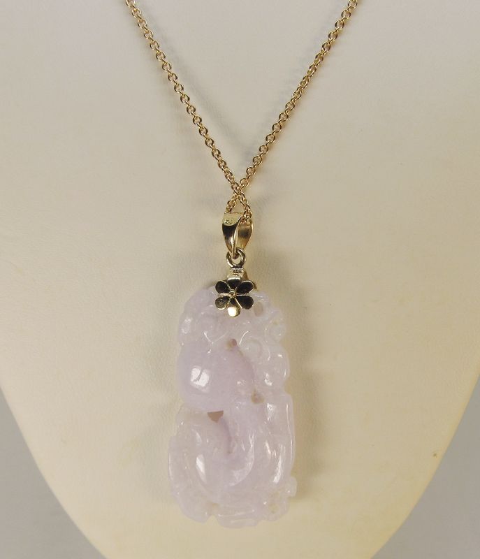 Lavender Jade Pendant 14Kt Gold with 14Kt Gold Chain