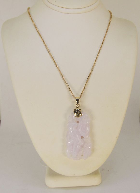 Lavender Jade Pendant 14Kt Gold with 14Kt Gold Chain